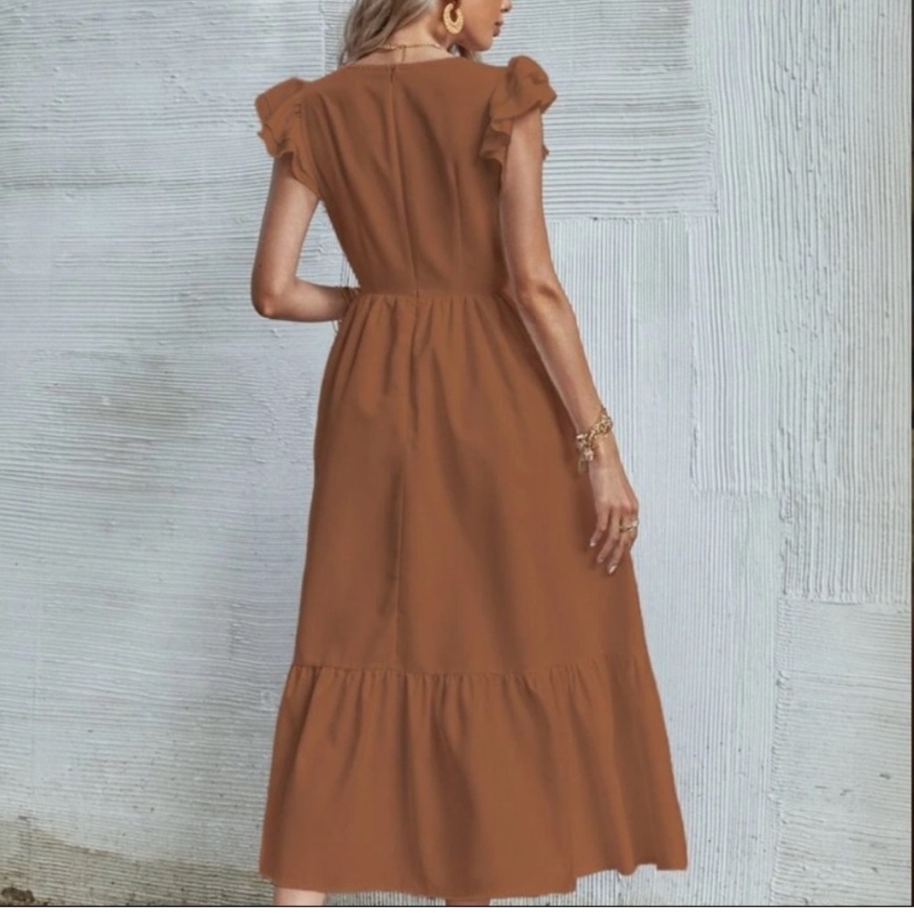 Sold on mercari.  SHEIN Tiered Ruffled Midi Dress in Brown, Size Small, EUC - Picture 14 of 17